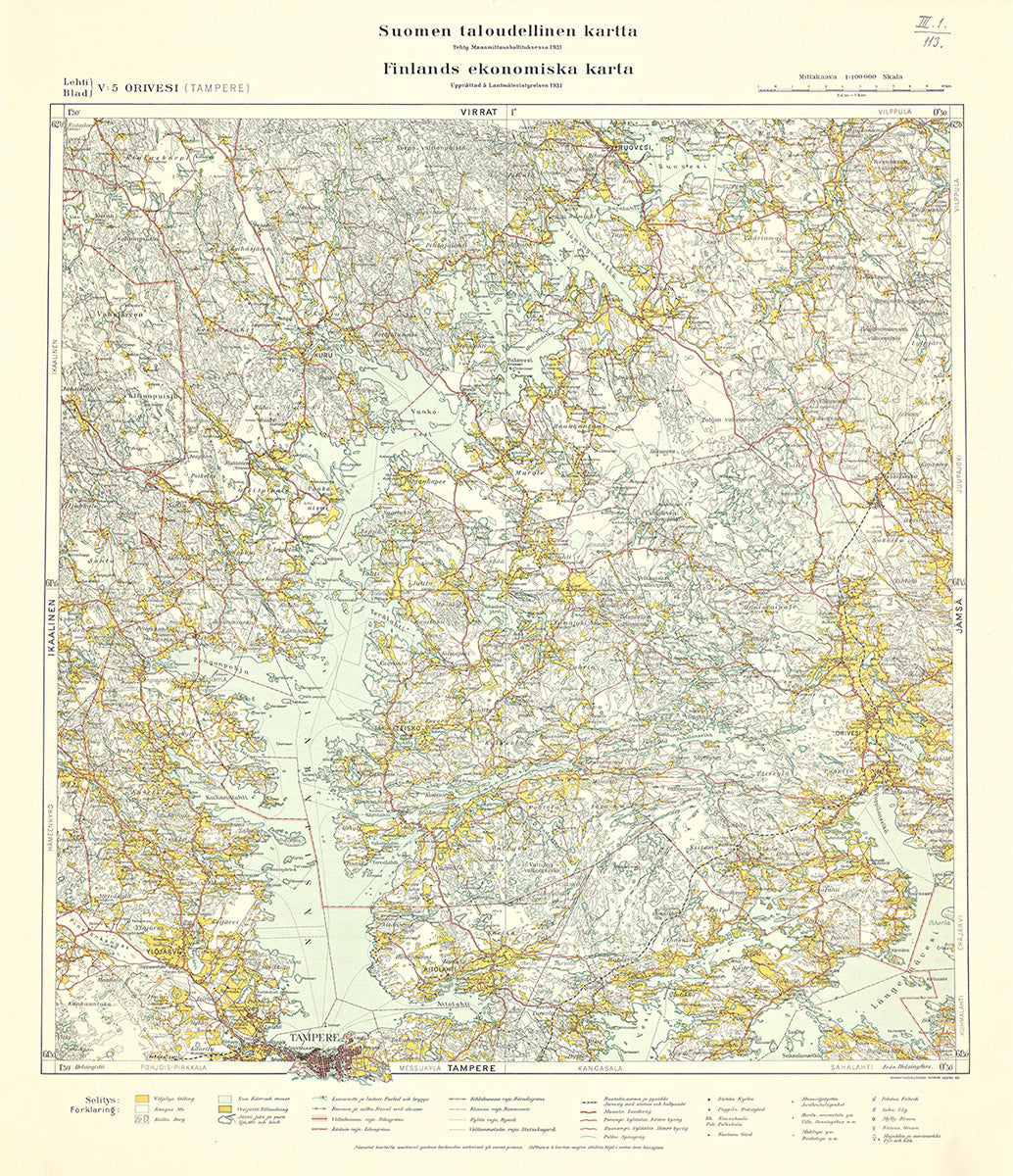 Suomen taloudellinen kartta Tampere, pohjoinen 1931